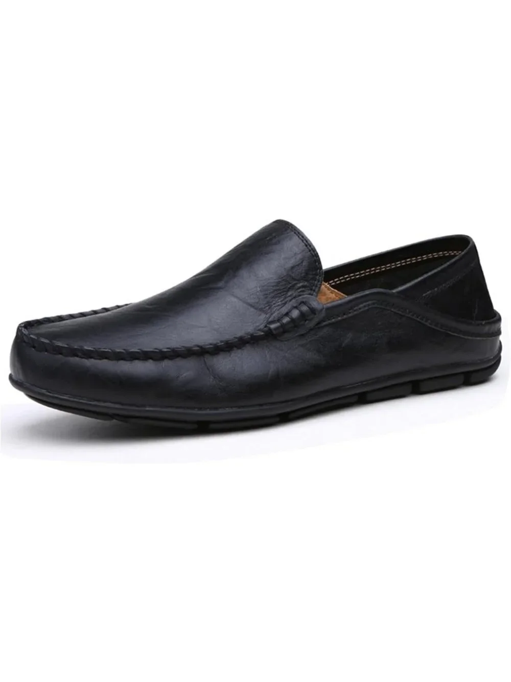 Men's Black Leather Loafers Premium Genuine Slip On Breathable Casual Shoes